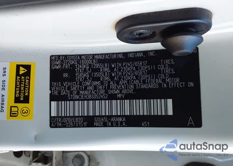 2011 Toyota Highlander Se V6 z USA, uszkodzony, nr VIN 5TDBK3EH3BS052452